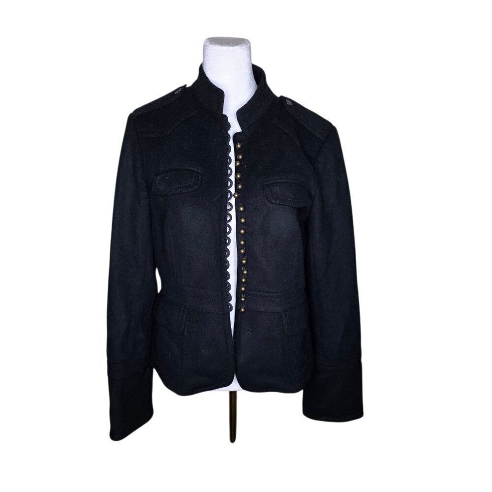 Vintage Y2K  J Crew Military Coat Womens Size 8 Black Bronze Buttons Dark Academ